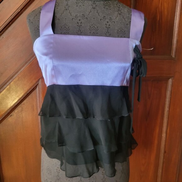 Silk Purple & Black Ruffled Sleeveless Top Small By John Paul Richard - Picture 1 of 4